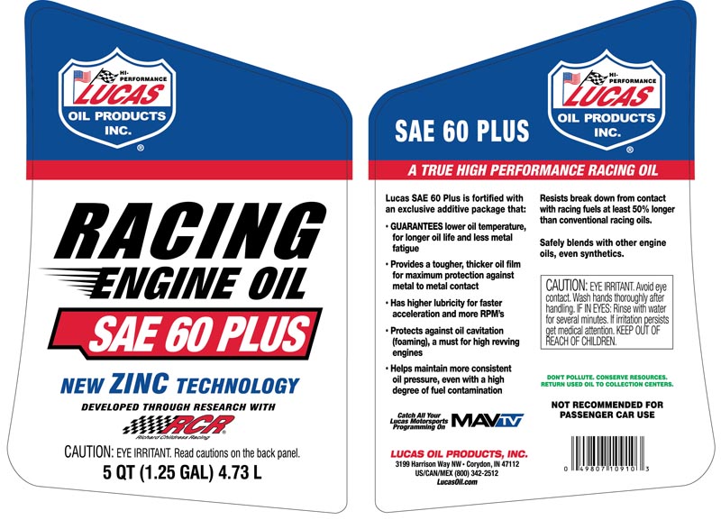 SAE 60 PLUS Racing Oil - 5 Quart (Label)