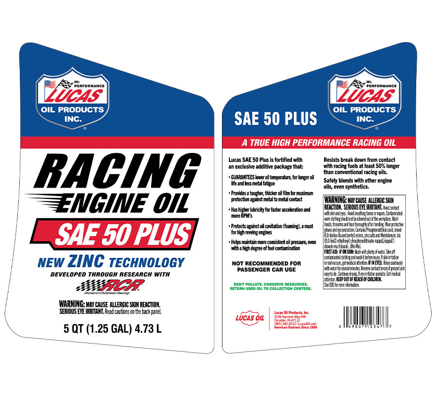SAE 50 PLUS Racing Oil - 5 Quart (Label)