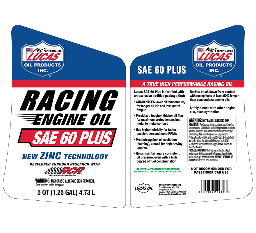 SAE 60 PLUS Racing Oil - 5 Quart (Label)