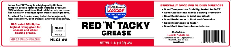 Red N Tacky Grease 1lb tub label