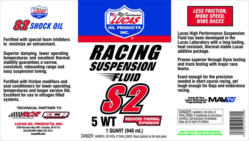 S2 Racing Suspension Fluid – Lucas Oil Products, Inc. – Keep That