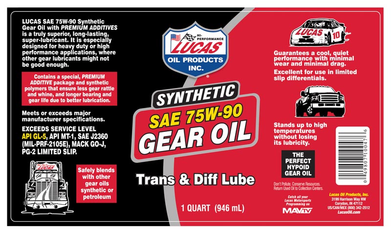 Synthetic SAE 75W-90 Gear Oil 32oz label