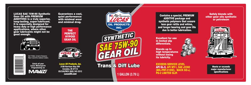 Synthetic SAE 75W-90 Gear Oil gallon label