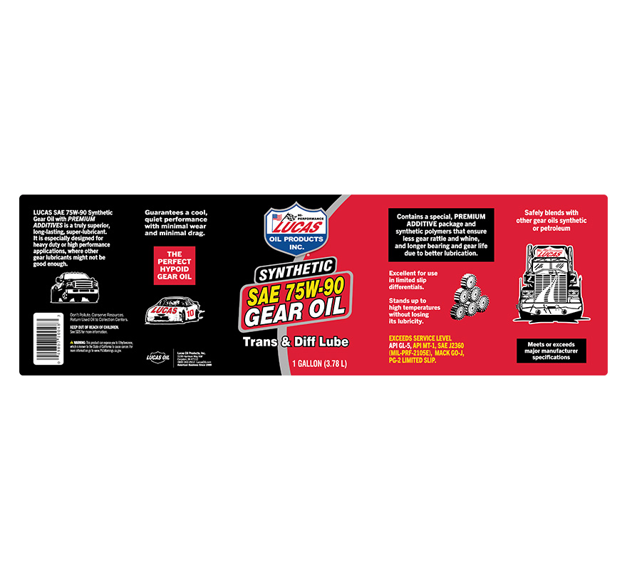 Synthetic SAE 75W-90 Gear Oil gallon label