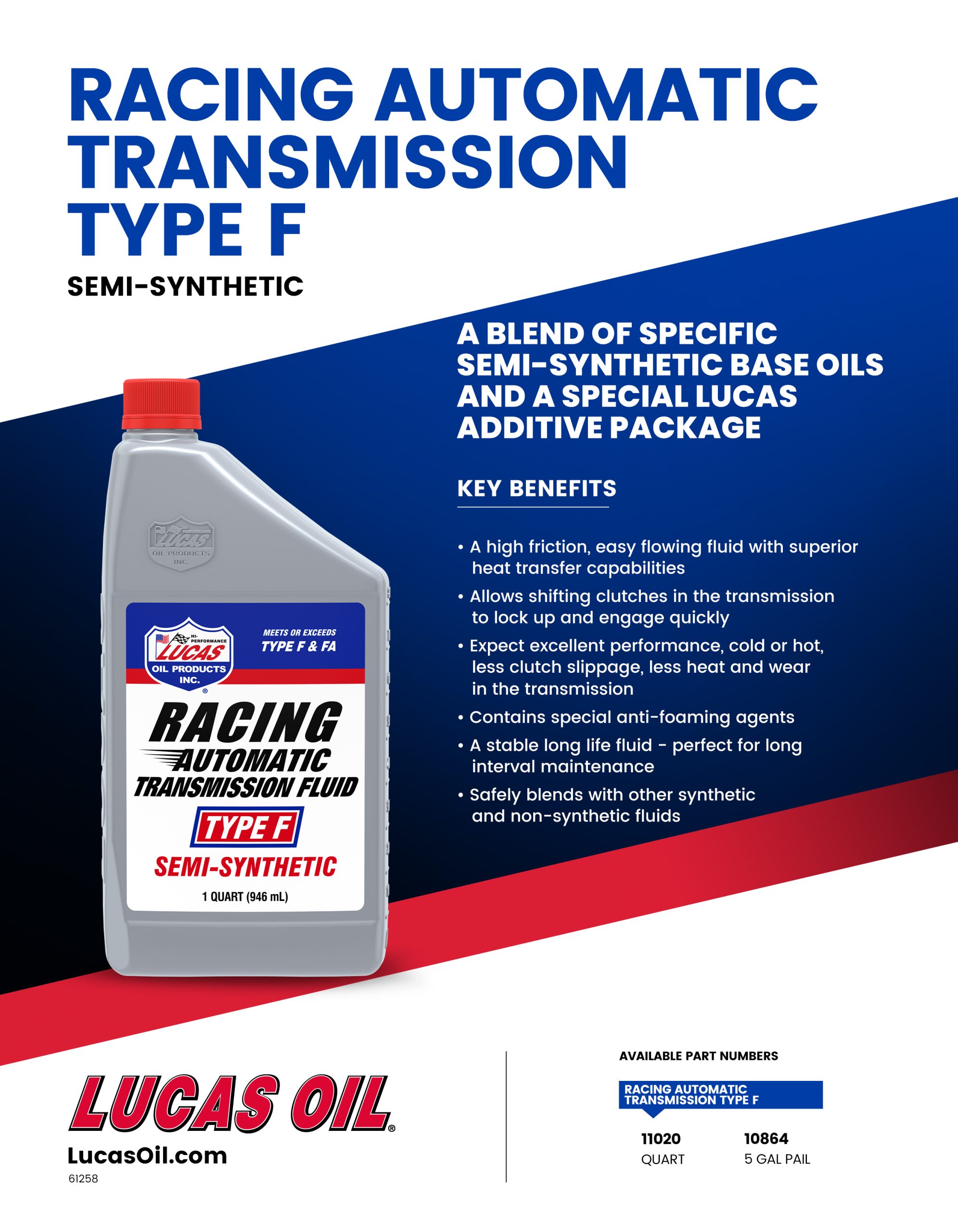 SemiSynthetic Racing Automatic Transmission Fluid Type F Lucas Oil