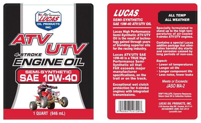 Semi-Synthetic 10W-40 ATV Oil - Quart (Label)