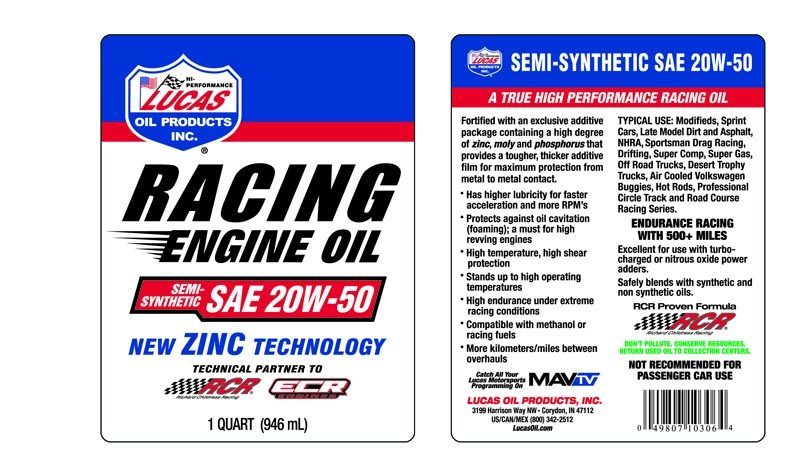 Lucas Semi-Synthetic SAE 20W-50 Racing Engine Oil