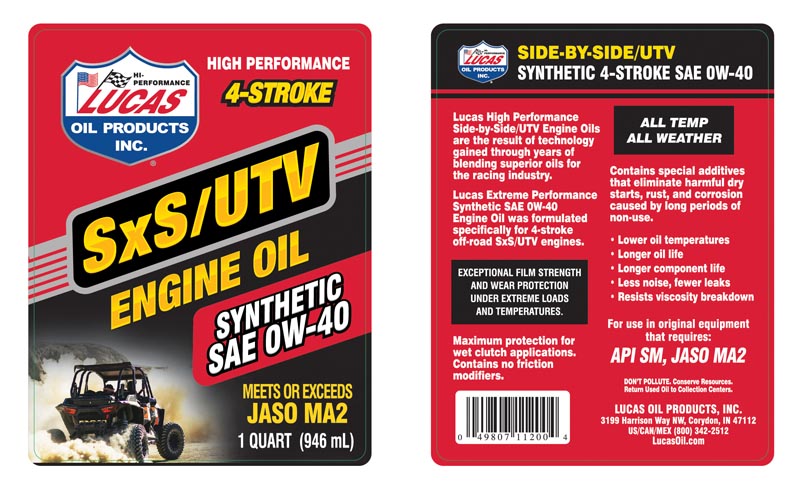 SxS Syn 0W-40 - Quart (Label)