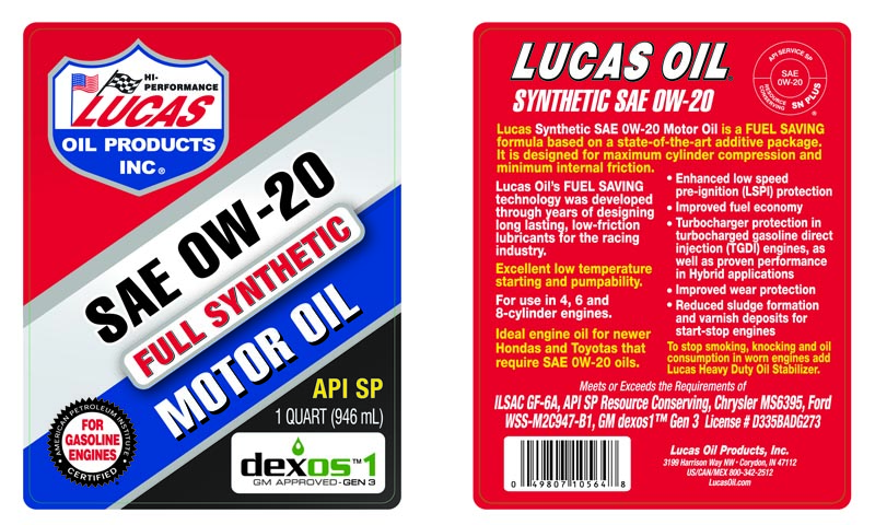 Syn 0W-20 Motor Oil - Quart (Label)