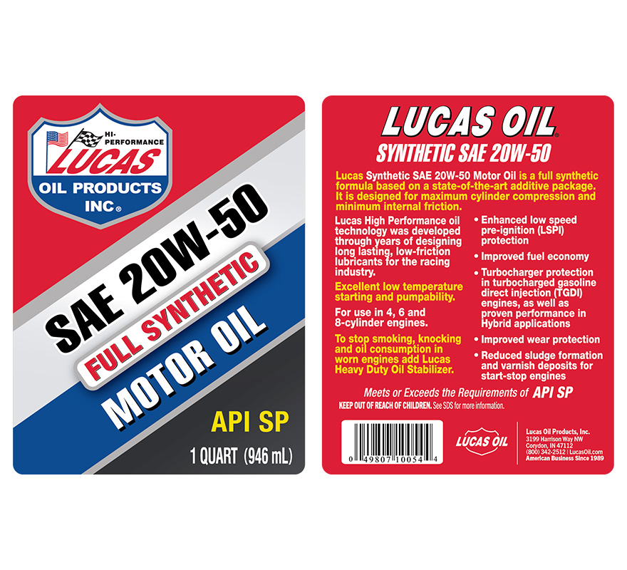 Syn 20W-50 Motor Oil - Quart (Label)