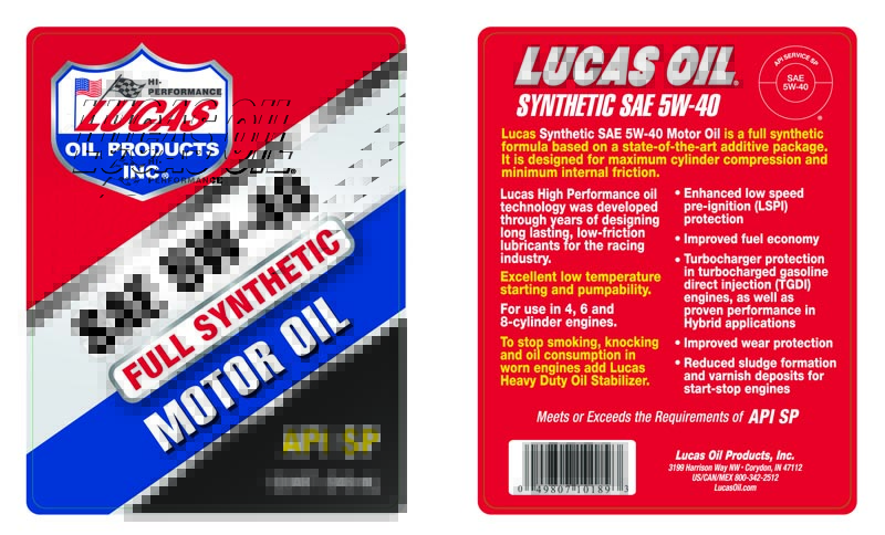 Syn 5W-40 Motor Oil - Quart (Label)