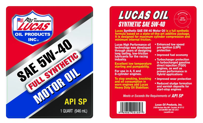 ACEITE 5W40 DE MOTOR SINTÉTICO DE ALTO RENDIMIENTO LUCAS OIL 5W-40, 5L  LUCAS OIL - Refuel Parts