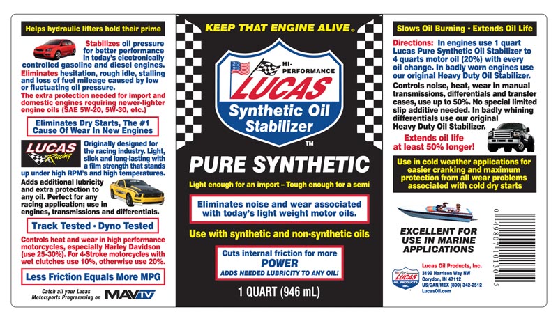 Lucas Pure Synthetic Oil Stabilizer In Holland, Michigan – Major Brands Oil