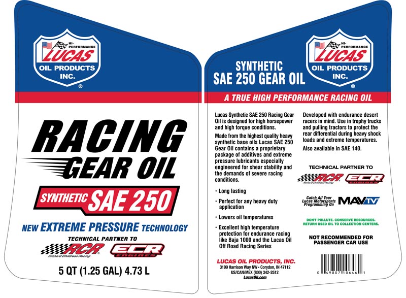 Synthetic SAE 250 Racing Gear Oil 5qt label