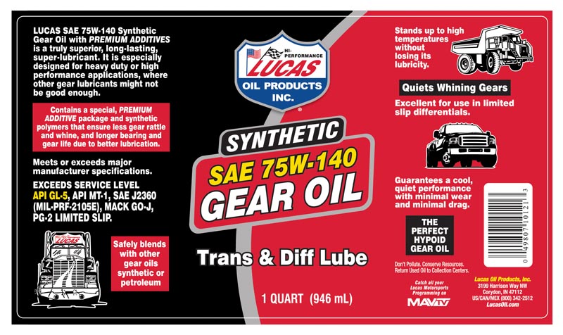 Synthetic SAE 75W-140 Gear Oil 32oz label