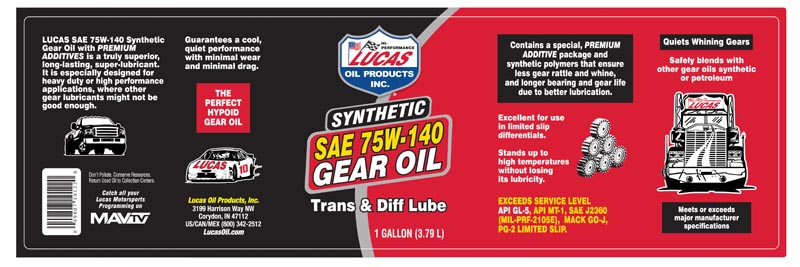 Synthetic SAE 75W-140 Gear Oil gallon label
