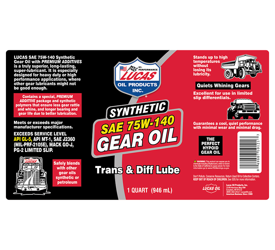 Synthetic SAE 75W-140 Gear Oil 32oz label