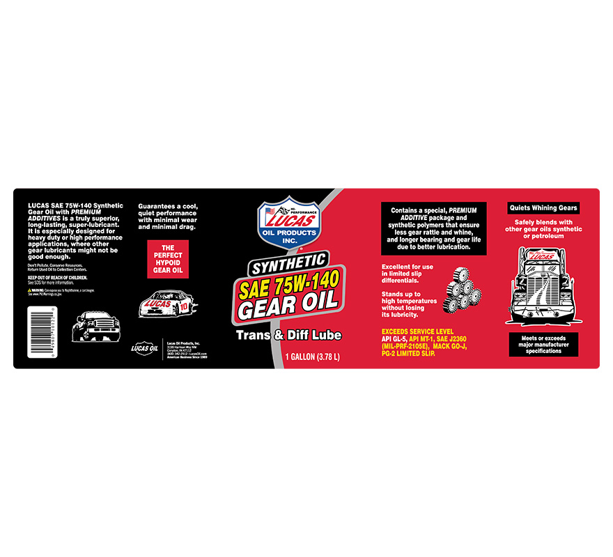 Synthetic SAE 75W-140 Gear Oil gallon label