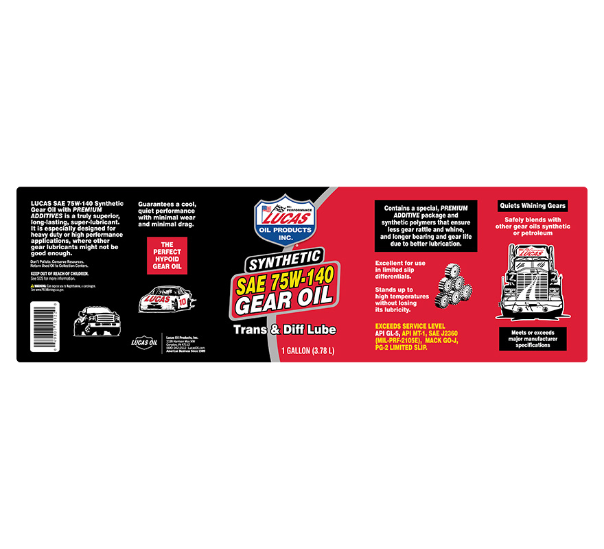 Synthetic SAE 75W-140 Gear Oil gallon label
