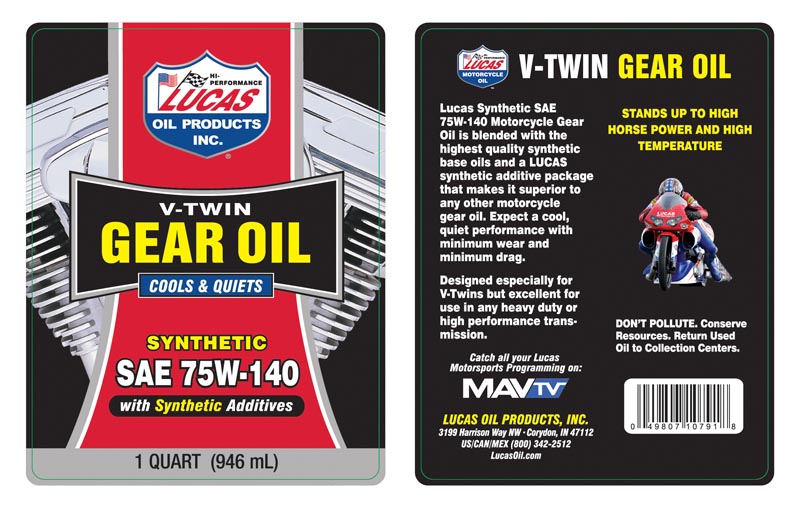 Synthetic SAE 75W-140 V-Twin Gear Oil quart label