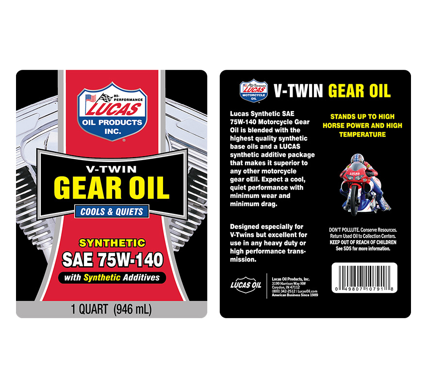 Synthetic SAE 75W-140 V-Twin Gear Oil quart label