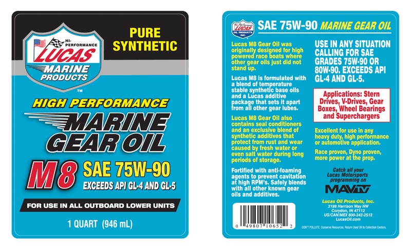 Marine Gear Oil Synthetic SAE 75W-90 M8 label