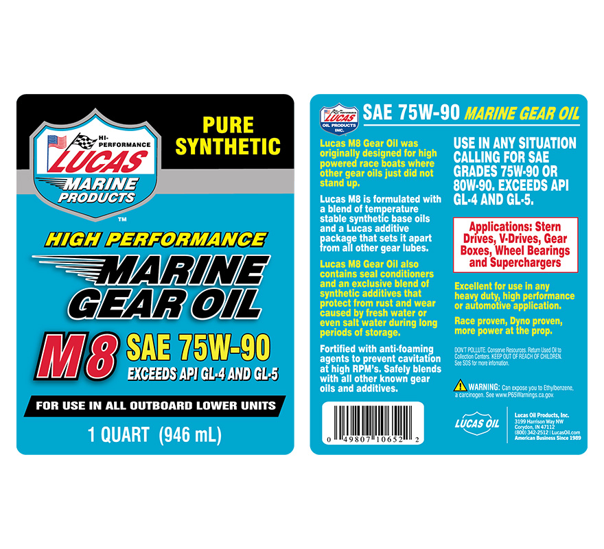 Marine Gear Oil Synthetic SAE 75W-90 M8 label