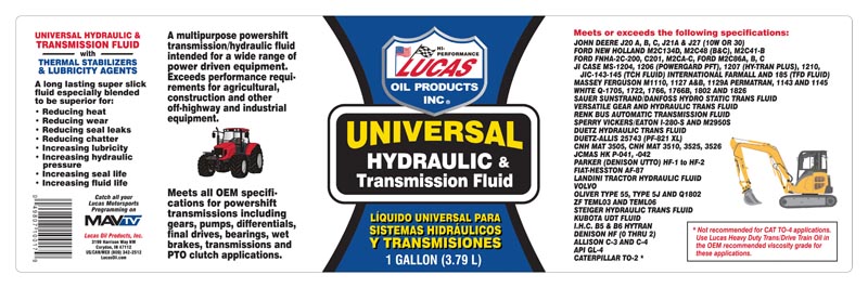 Universal Hydraulic and Transmission Fluid gallon label