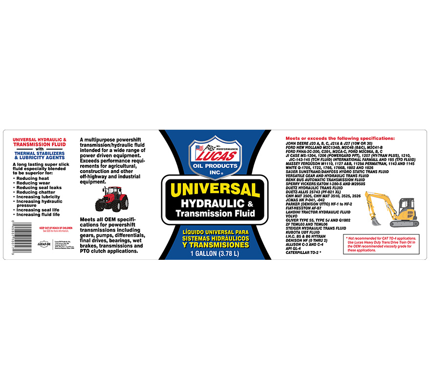 Universal Hydraulic and Transmission Fluid gallon label